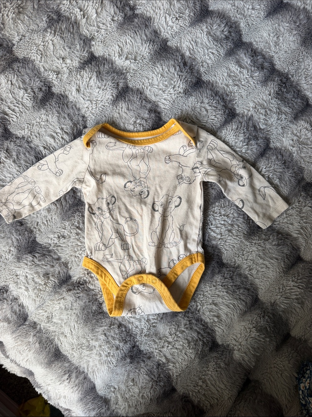 Disney Cream Lion Cub Print Long-Sleeve One-Piece with Yellow Trim